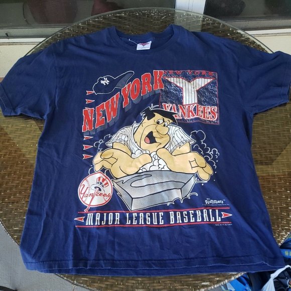 New York Yankees Vintage 1994 Flintstones Double Sided Print Shirt Size XL RARE - Picture 1 of 12